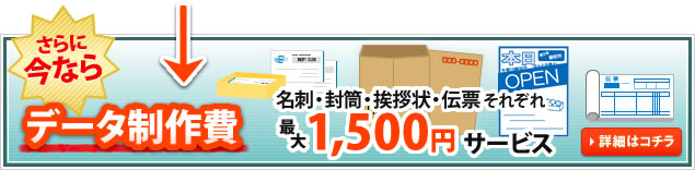 今ならデータ制作費最大1500円サービス